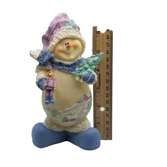 Snowman Figurine Christmas Holding Tree Tin Soldier Happy Winter Holiday January - Picture 7 of 7